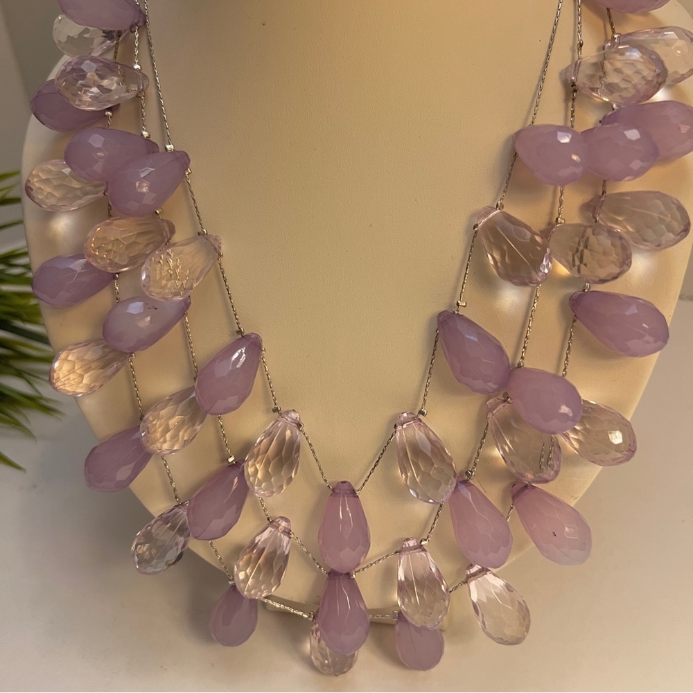 Lavender and Clear Lucite Faceted Beaded Necklace
